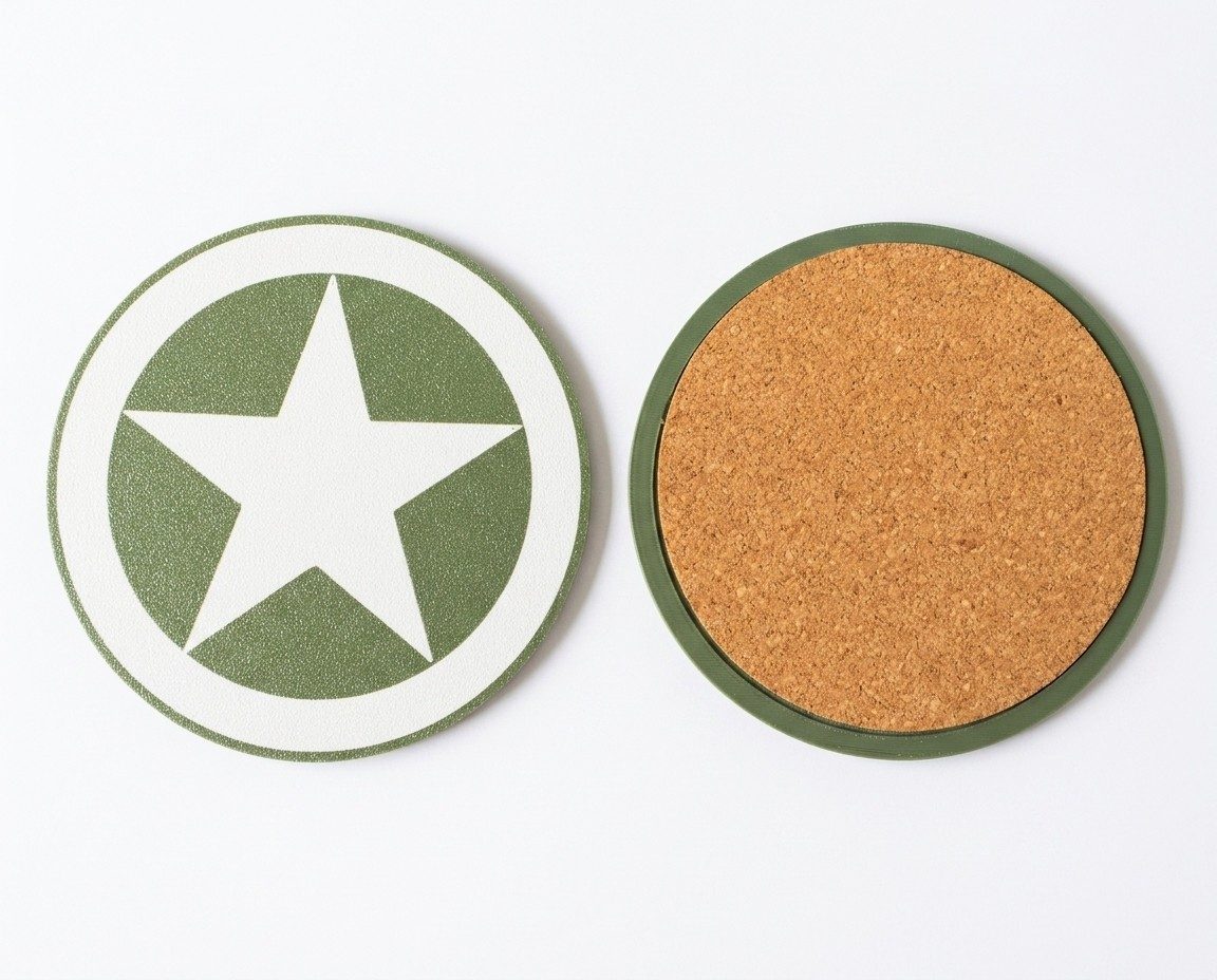 Allied Star coaster face and cork underside