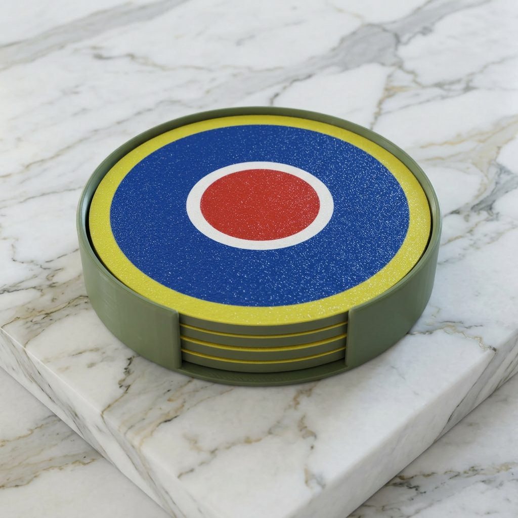 RAF Roundel coasters stacked in holder