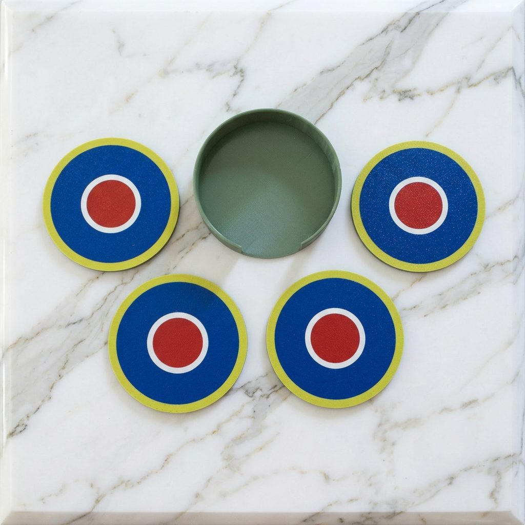 RAF Roundel coasters arranged around holder