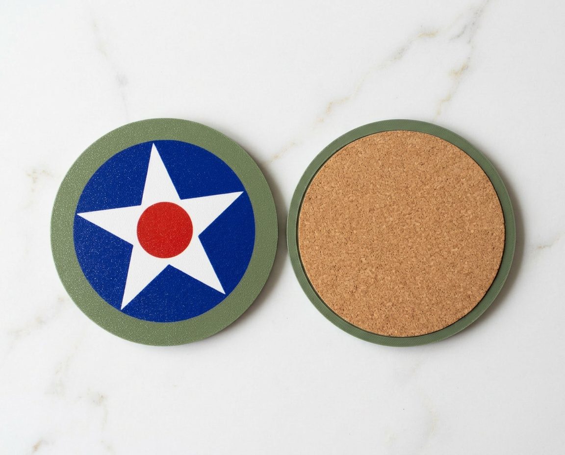 US Army Air Corps coaster face and cork underside