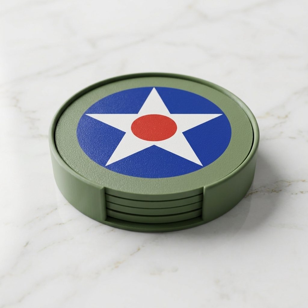 US Army Air Corps coasters stacked in matching holder