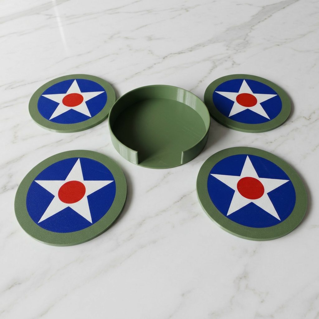US Army Air Corps coasters arranged around holder